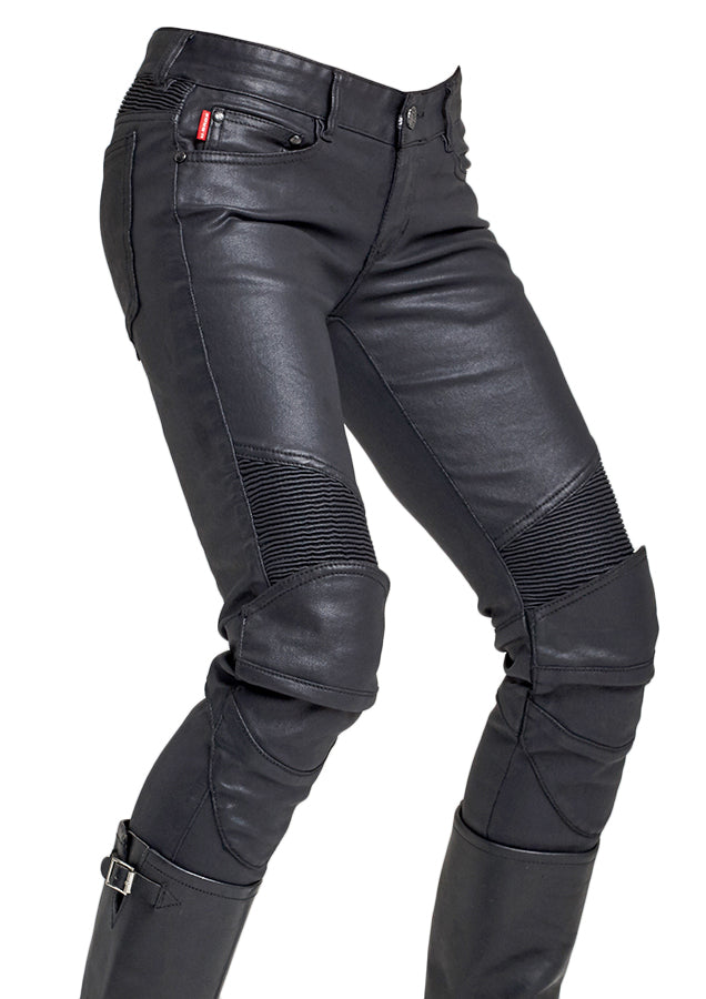 TRITON-G Women's Coated Black Motorcycle Riding Jeans